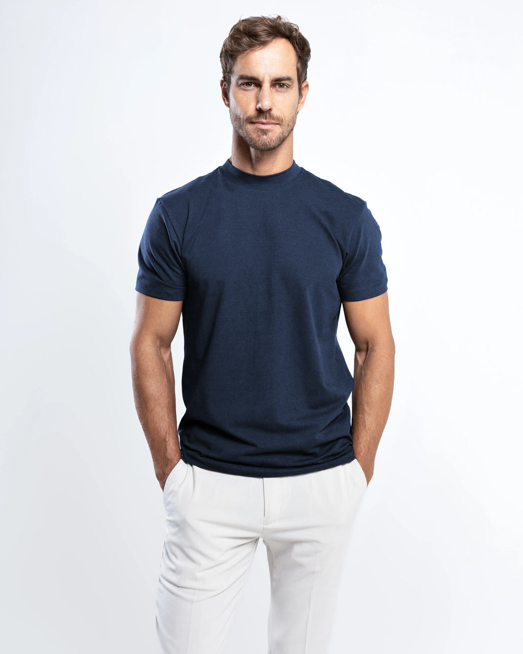 Egyptian Cotton Mock Neck T-Shirt – 4-Pack