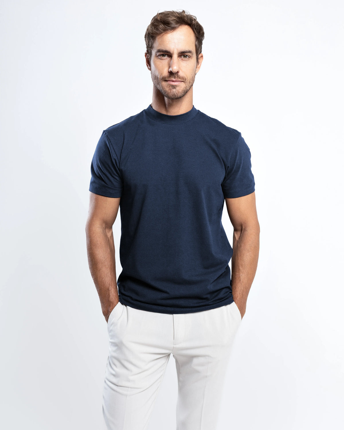 Egyptian Cotton Mock Neck T-Shirt – 4-Pack