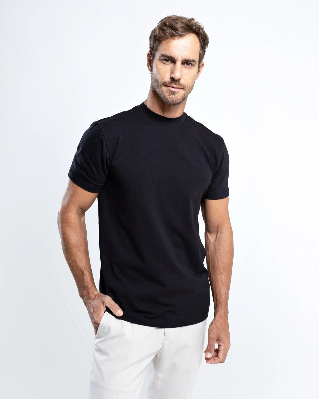 Egyptian Cotton Mock Neck T-Shirt – 4-Pack