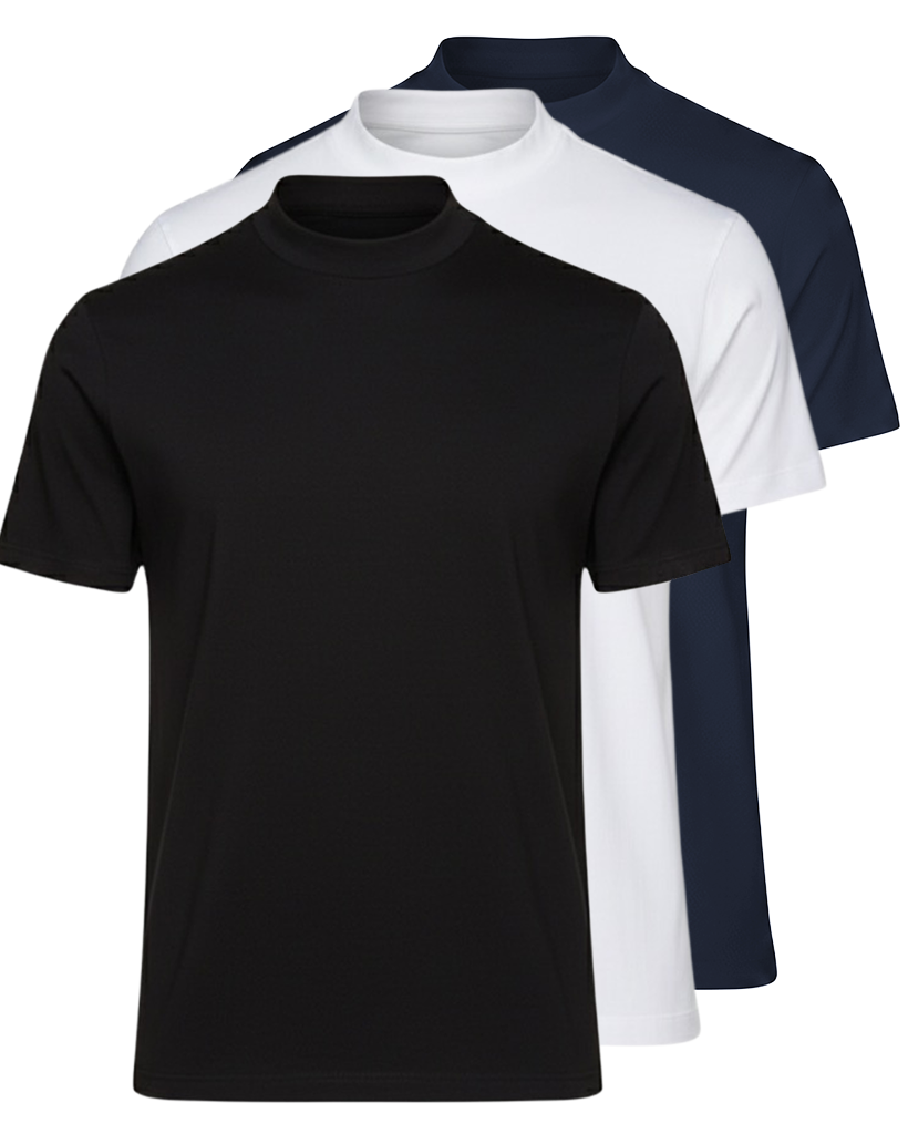 Egyptian Cotton Mock Neck T-Shirt – 3-Pack