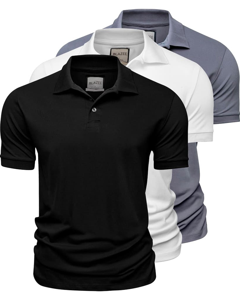 Pima Cotton Piqué Polo Shirt – 3-Pack – 1 Black + 1 White + 1 Grey