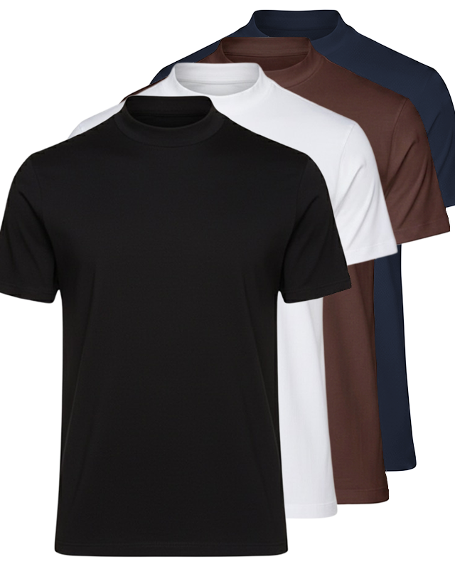 Egyptian Cotton Mock Neck T-Shirt – 4-Pack